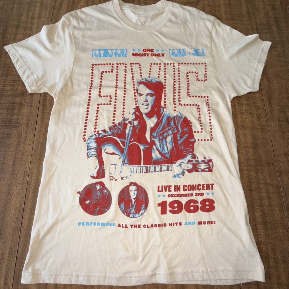 Elvis 1968 Concert Graphic Tee Beige‎ Cotton Size Medium NWT